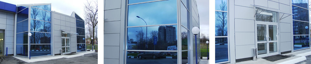 Остекление фасадов магазинов большими стеклопакетами Троицк